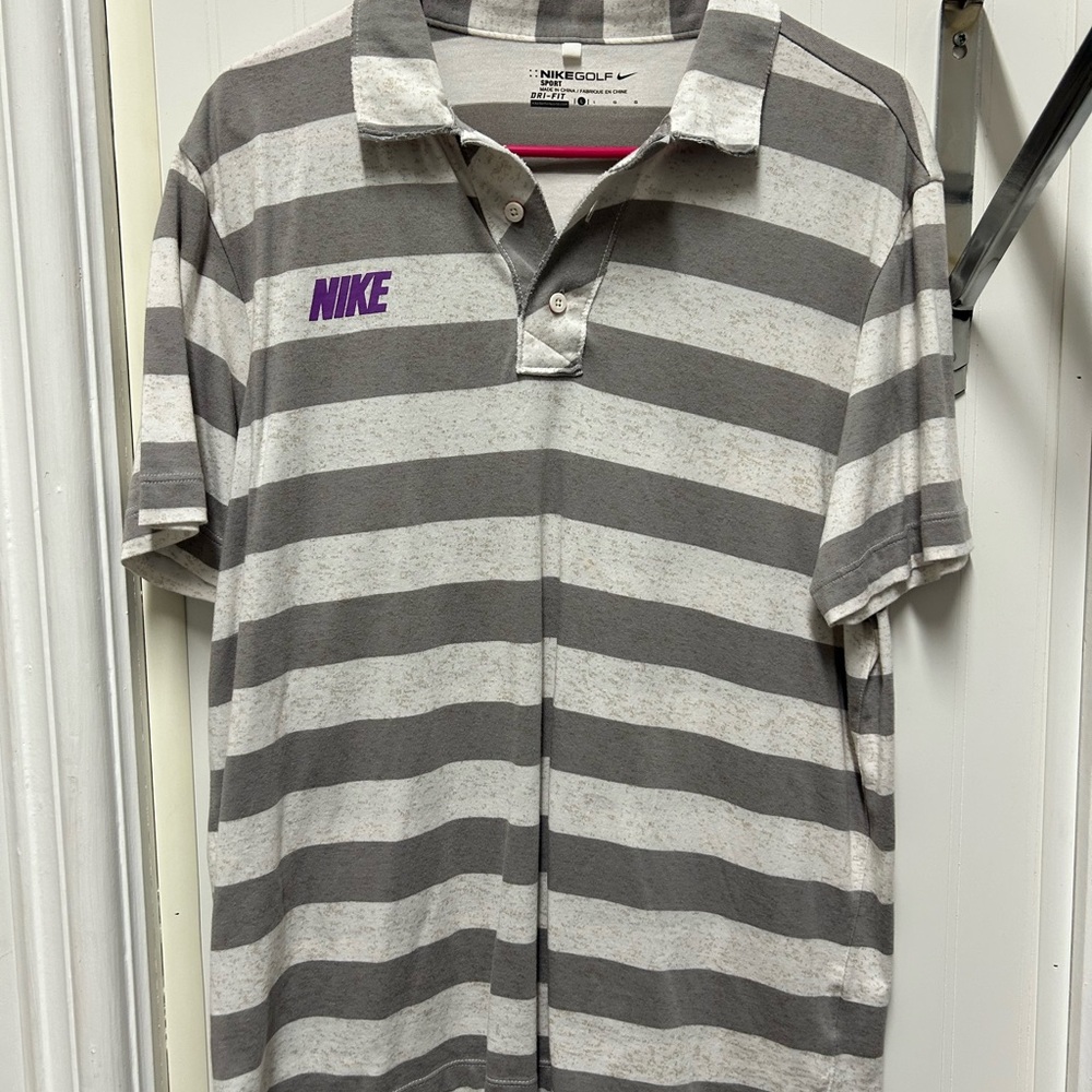 Nike Men's Gray Striped Polo Shirt